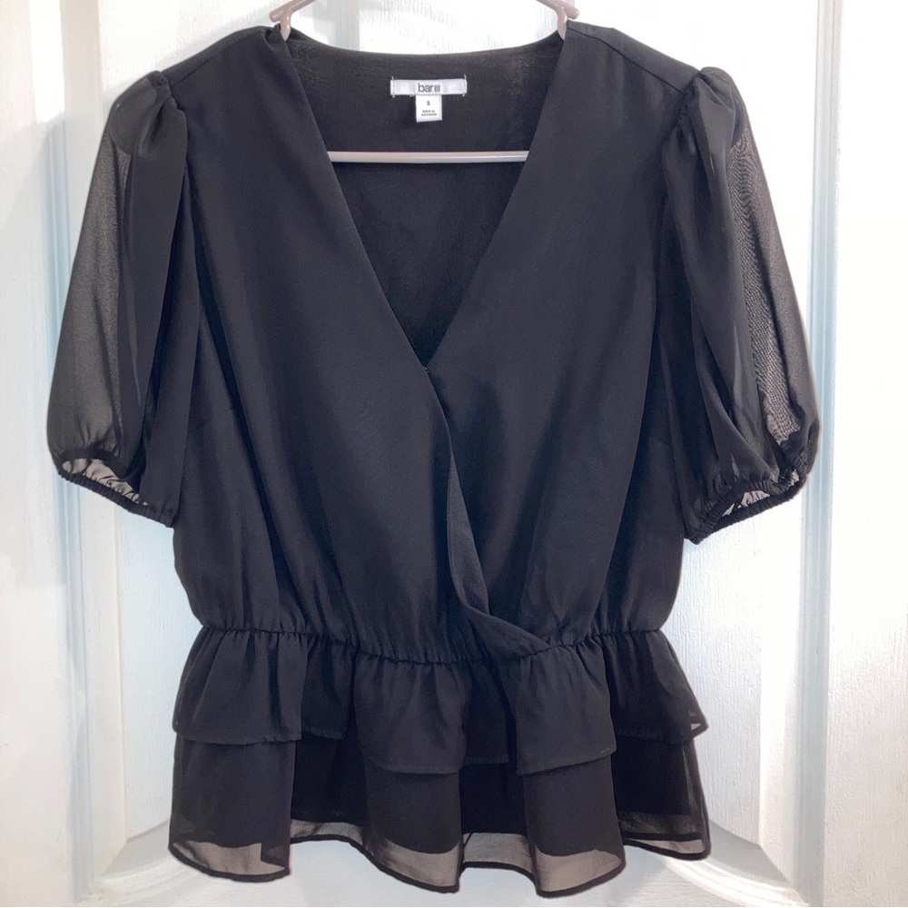NEW Bar 3 black blouse size small mid sleeve